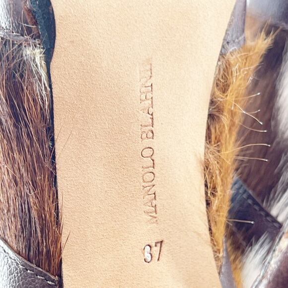 Manolo Blahnik Y2K Retro Aziz Cowhide Fur Leather Pointed Toe Heeled Boot IT 37 - Picture 14 of 14